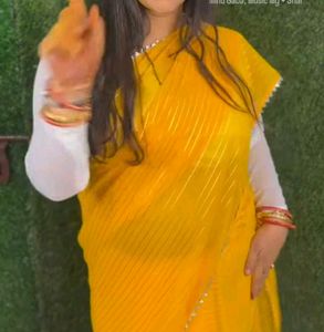 Yellow Saree with Silver Stripes