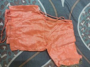 Embroidered Peach Silk Saree