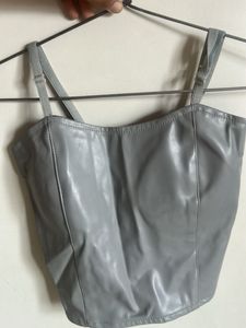 Grey Faux Leather Corset Top
