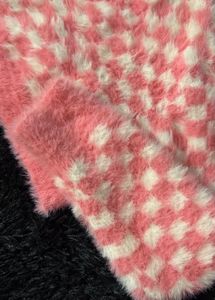 Cute Pink Checkered Fuzzy Crop Cardigan