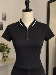 Black Zip-Up Collared Top