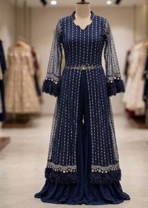🌸Elegant Navy Blue Kurta Set with Sharara