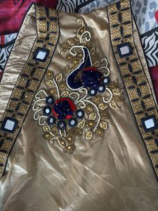 Elegant Gold Navy Blue Saree with Set pallu
