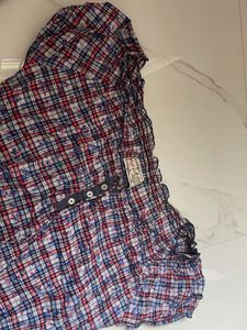 Red &amp; Blue Plaid Puff-sleeved Fitted too