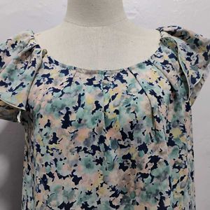 Women's Floral Print Flutter Sleeve Top
