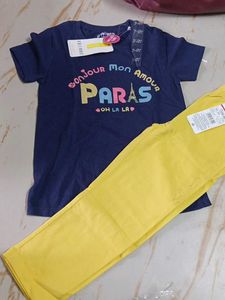 7-8 year Cute Navy Blue Paris T-Shirt and Yellow P