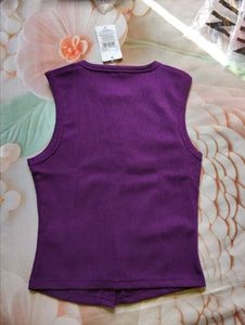 Ribbed Button-Front Sleeveless Top