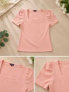 Pastel Puff Sleeve Square Neck Tops