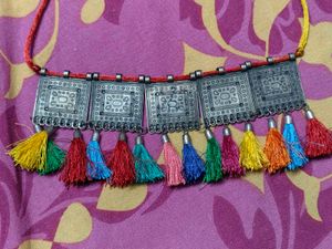 Oxidised Tassel Necklace and Earring Set