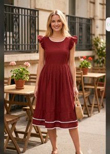 Chic Red Ruffled Cap Sleeve Dress
