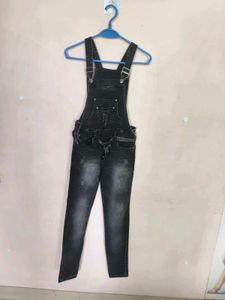 Black Denim Overalls with White T-Shirt