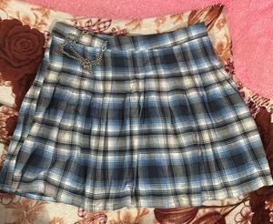 Cute korean style blue checked skirt