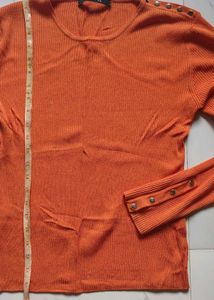 Orange Ribbed Long Sleeve Top