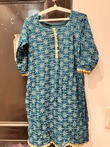 Beautiful Teal Embroidered Kurta and Sharara set
