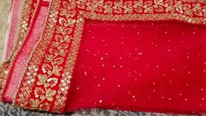 Red Embroidered Net Dupatta