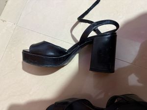 Black Platform Block Heel Sandals