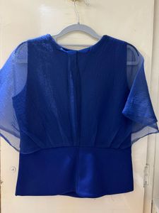 Elegant Royal Blue Sheer Sleeve Top
