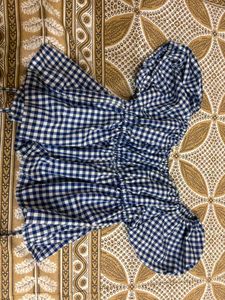 Blue Gingham Ruched Top