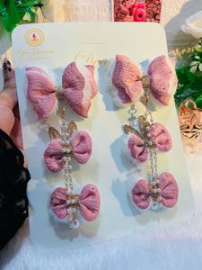 Pretty Pink Bow Hair Clips Set