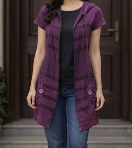 🌸Striped Purple Hooded Cardigan