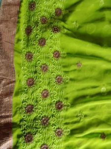 Vibrant Lime Green Silk embroidery  saree
