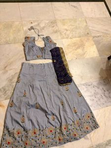 Embroidered Grey Lehenga Choli Set