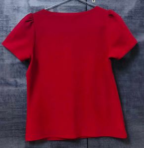 Chic Red Textured Puff Sleeve Top
