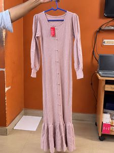 Elegant Pink Ribbed Midi Dress