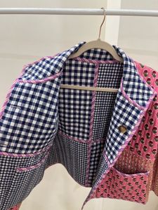 Floral Gingham Print Quilted Reversible Jacket
