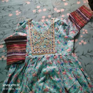 Beautiful Floral Kurta with Embellished Neckline