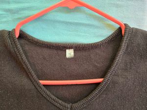 Brown Ribbed V-Neck Cropped Top