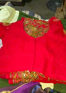 Stunning Red Embroidered  Saree with stitched bila