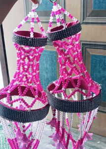 Set of 2 Pink Beaded Hanging Lanterns