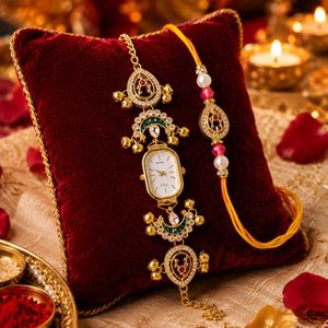Kashmiri Watch + Rakhi Combo