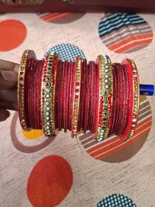 Red & Gold Embellished Bangle Set