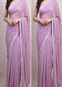 Lavender Georgette Sequin Work Party Wear Saree