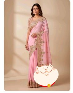Pink Embroidered ethnic hand work saree