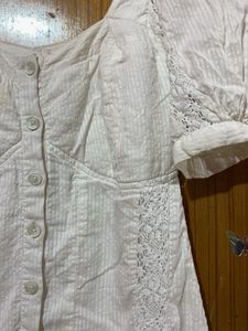 White Puff Sleeve Button-Up Mini Dress