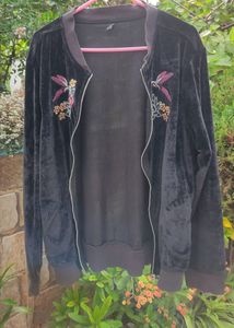 Velvet Bomber Jacket with Embroidery