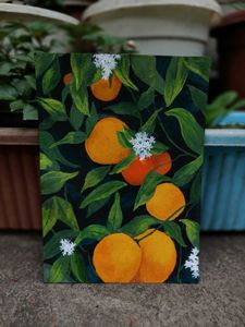 🎨 Oranges and Leaves – Hand-Painted Artwork