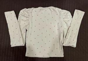 Creamy Floral Print Puff Sleeve Top