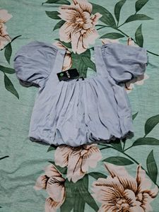Shein square neck Chic Blue Puff Sleeve Top