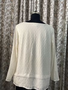 Chic White Textured Long Sleeve Top
