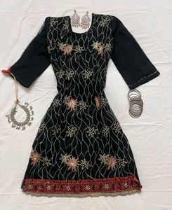 Embroidered Y2k Short Black Farshi Kurta Set