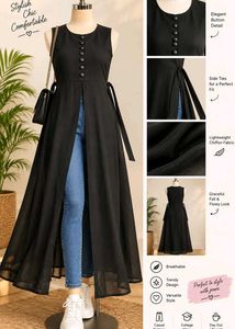Stylish Black Sleeveless Front Slit Kurta