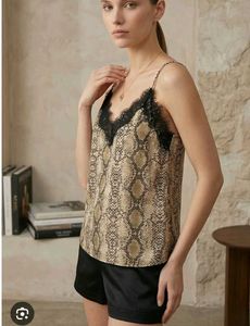 Snake Print Lace Trim Cami Top