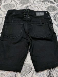 Black Lace-Up Distressed Denim Shorts