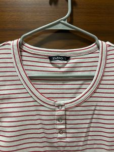 Striped Ribbed Henley Crop Top