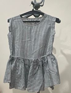 Striped Peplum Top with Belt