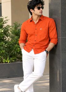 Men's Bright Orange Casual Shirt
